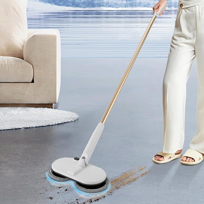 Electric Mop, Cordless Spin Floor Mop with LED Headlights, 60 Mins Spin Power Scrubber Tool, Rechargeable Floor Cleaner for Hardwood and Tile Floors