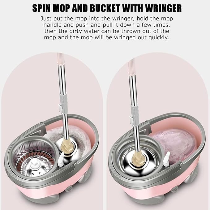 360 Spin Mop and Bucket with Wringer Set - Wet and Dry Use Microfiber Mop - Lightweight and Compact Cleaning System for All Floor Types,Blue