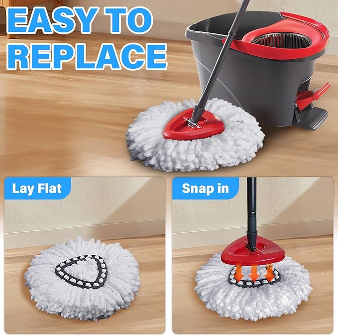 6 Pack Mop Heads Replacements for O-Cedar, Mop Replace Head Refills, Easywring Spin Mop Heads Replacements, Easy-to-Replace, Microfiber, Machine Washable, Easy Cleaning, White