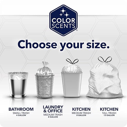 Color Scents Tall Kitchen Trash Bags - 13 Gallon, 100 Bags (1 Pack of 100 Count), Drawstring - White bag in Lavender + Sage Scent with Microban