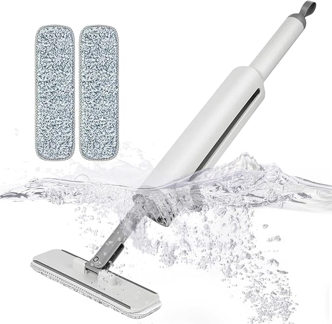 Portable Miniature Mops - Cleaning Tool, Detachable Handle Cleaner | 2X Reusable Microfiber Pads, Built-in Crevice Brush for Desktop Cabinet Wet and Dry Use Small Spaces Travel Cleaning