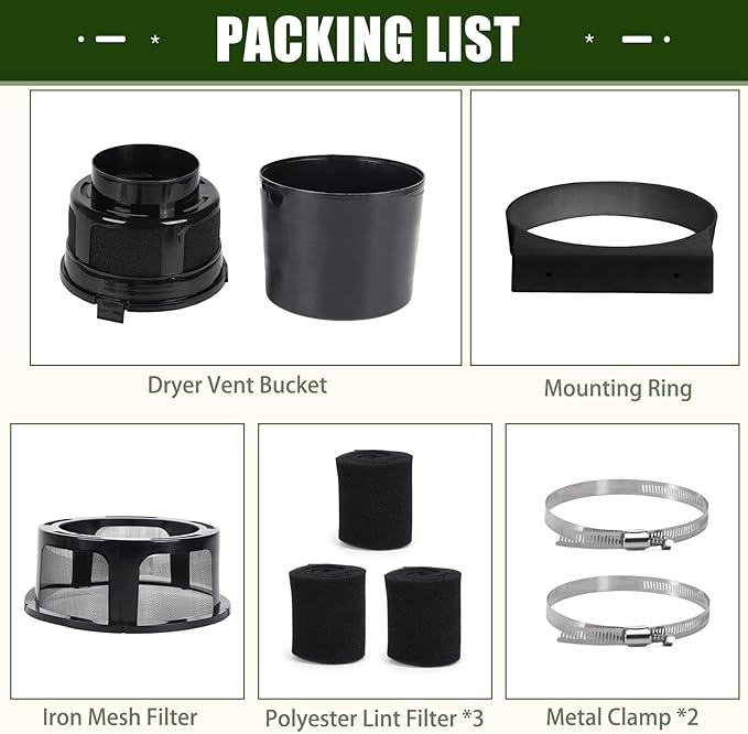 Upgraded Version - VIWINVELA 3 IN 1 Indoor Dryer Vent Kit with Lint Trap Dryer Lint Catcher Water Filter Bucket for Electric Dryer (Black Dryer Vent Bucket without Hose)