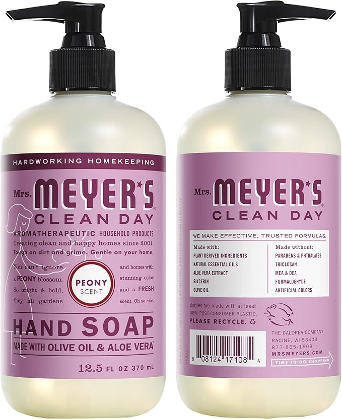 Mrs. MEYER'S Kitchen Set, Dish Soap, Hand Soap, and Multi-Surface Cleaner, 3 CT (Peony)