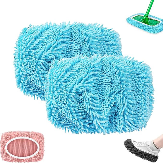 Reusable Mop Pads - Reusable Microfiber Mop Pads, Washable ChenilleMop Refill Pad for Home Use, Replacement Mops Heads for Floor Cleaning (Blue,2pcs)