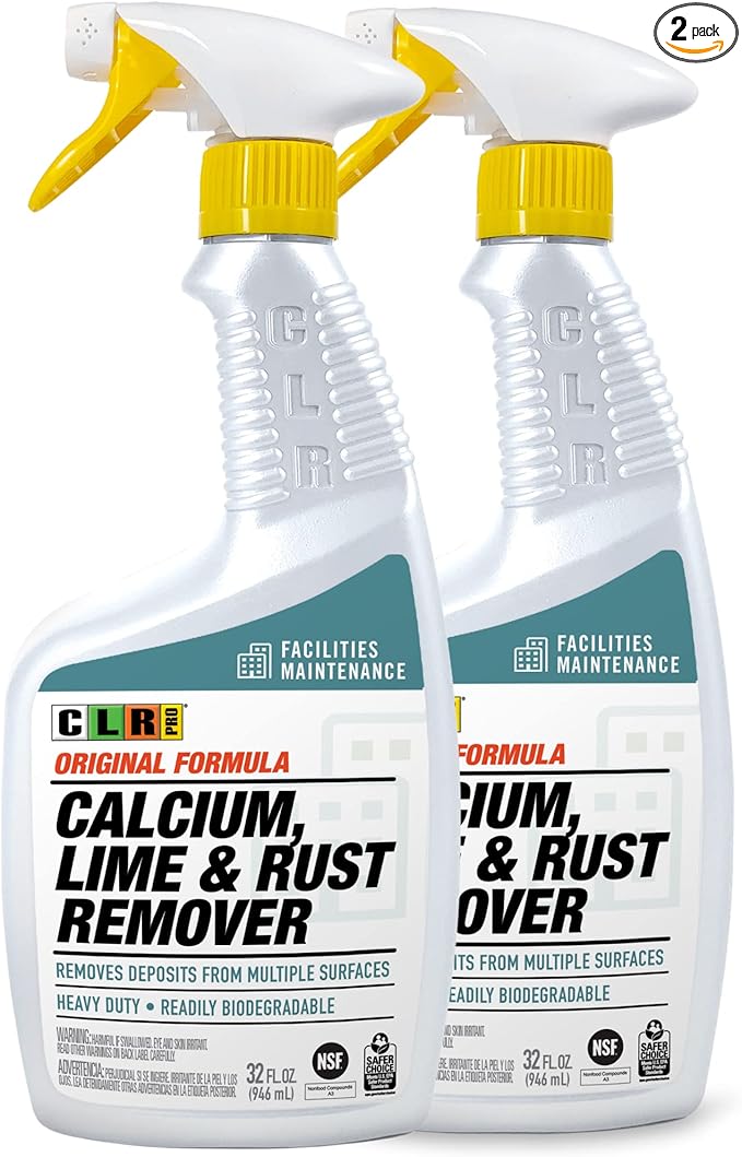 CLR PRO Calcium, Lime & Rust Remover, 32 oz. Spray Bottle, Pack of 2, Quickly Removes Calcium, Lime, Hard Water Deposits and Surface Rust Stains