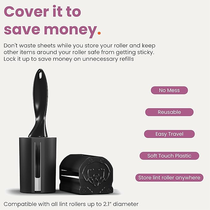 Lint Roller Cover - Up to 2.1" Diameter Roller for Lint Rollers Brands, Protecting Cover for Extra Sticky Roller, 2 Pack, Black Dog Covers