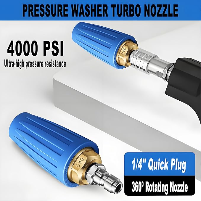Selkie Turbo Nozzle for Pressure Washer, 4000 PSI Rotating Turbo Nozzle 1/4" Quick Connect, 7 Pieces Spray Nozzle Tips & Nozzle Holder, Multiple Degrees Washing, Additional 1.1 mm Orifice Nozzle