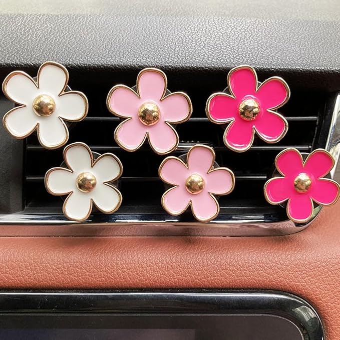 6 Pcs Daisy Flower Air Vent Clip Air Conditioning Outlet Clip Car Air Freshener Clip Car Interior Decor Charm Colorful Car Interior Accessories for Girls Women (Tricolor)