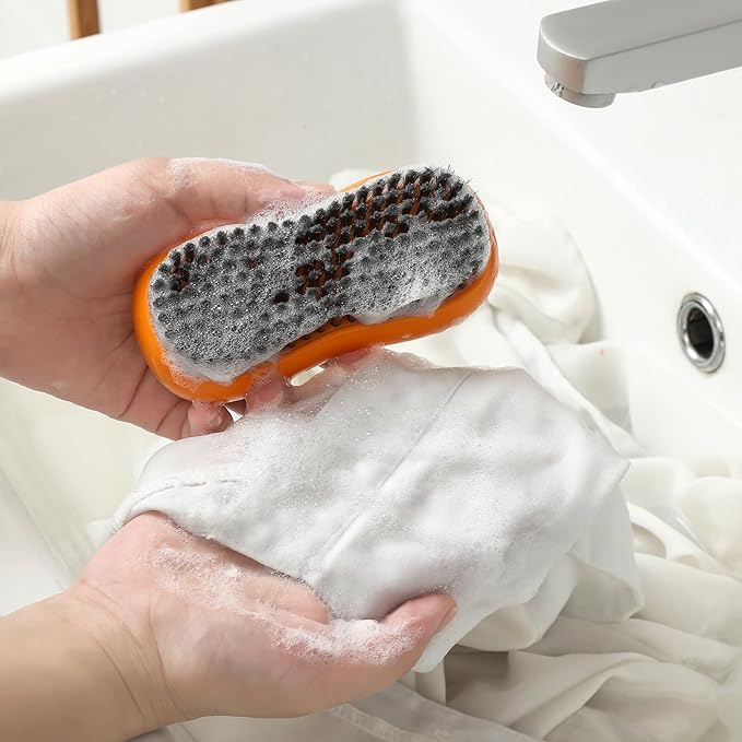Laundry Stain Brush Two-Side Soft Bristle Scrub Brush for Stain Removal Silicone Household Clothes Washing Brush Dual-use Scrubbing Brush for Clothes Underwear, 2 Pack (Blue and Orange)