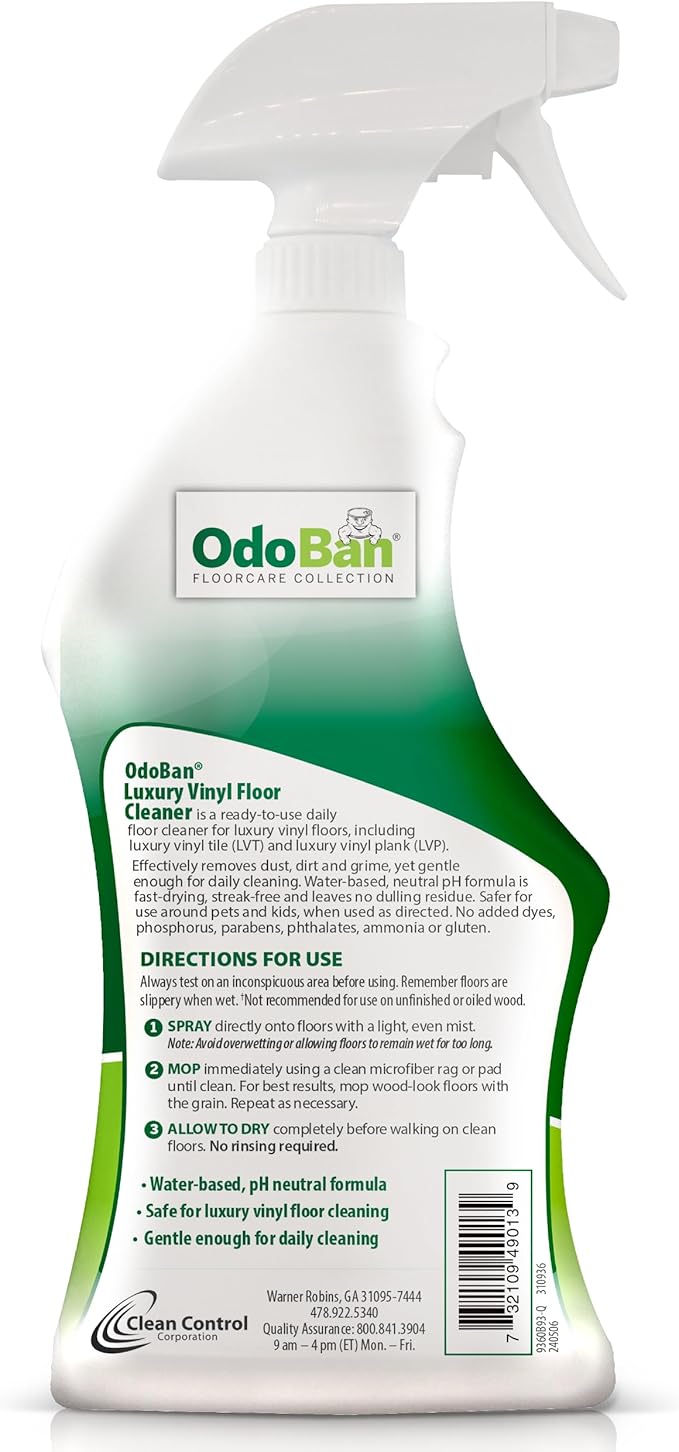 OdoBan Ready-to-Use Luxury Vinyl Floor Cleaner, Streak Free and Neutral PH Formula, Made in the USA, Scentless, 32 Oz Spray 6-Pack