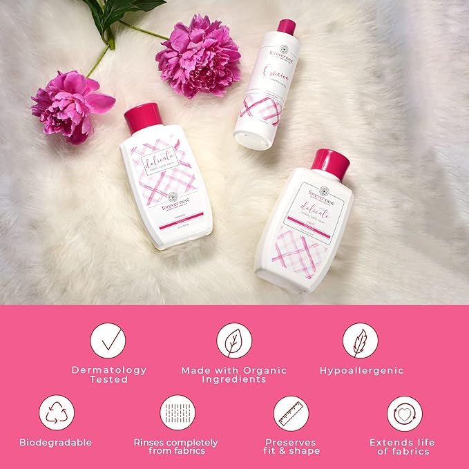 FOREVER NEW Delicate Hypoallergenic Laundry Detergent Liquid - 6-8 Large Loads - Gentle washing detergent for Silk, Cashmere, Bra, Undergarments, Cotton, Wool, etc. - Original Scented - 4oz