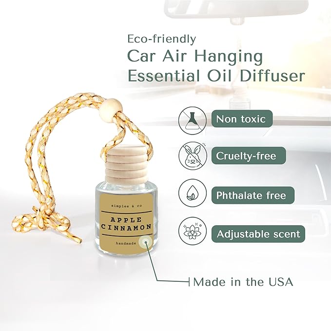 Apple Cinnamon Car Air Hanging Essential Oil Diffuser, Car Air Freshener with Essential Oils, Aromatherapy Vehicle Diffuser, Long Lasting by Simplee & Co