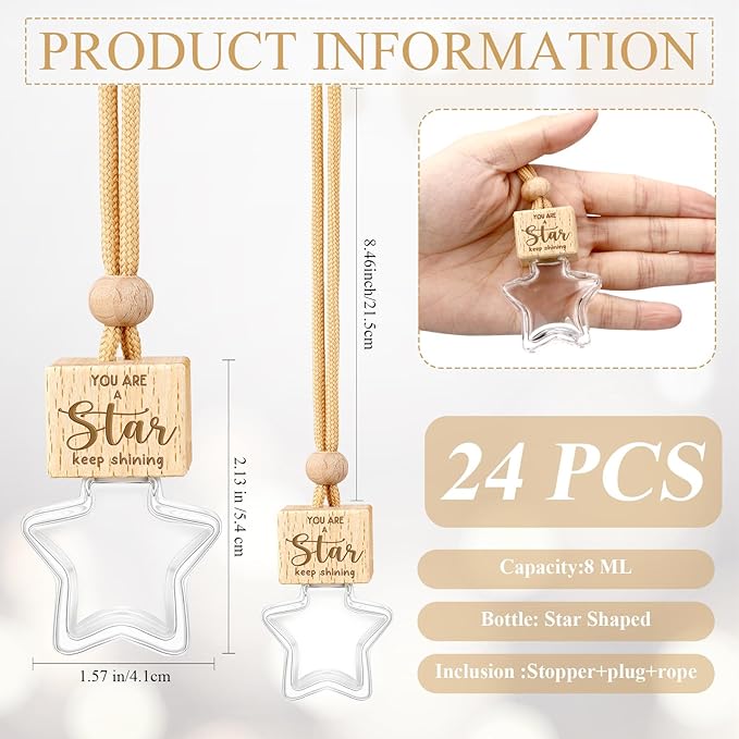 12 Pcs Employee Appreciation Gifts 8ml Car Diffuser Air Freshener Hanging Ornament Empty Glass Essential Oil Bottle Thank You Gift for Volunteer Administrative Professionals Staff Coworker Teacher