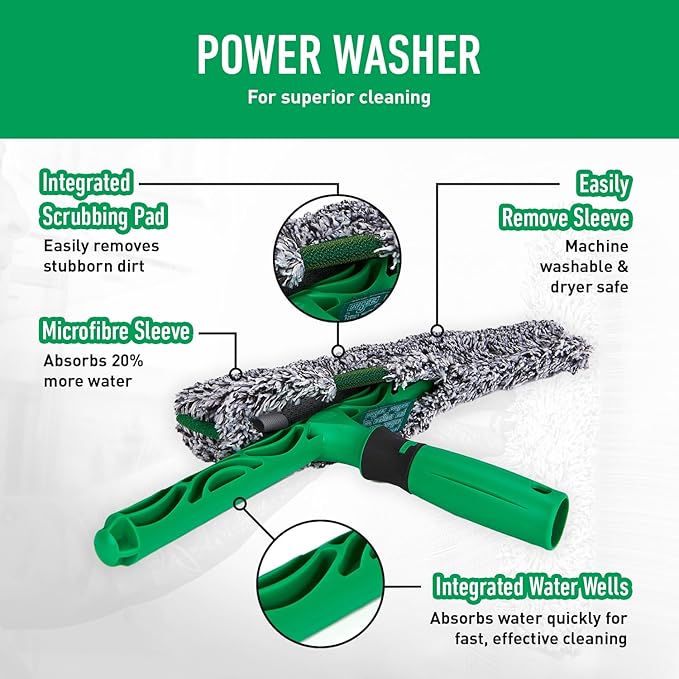 Unger AK013 Window Cleaning Kit – 3-in-1 Starter Set with Window Squeegee, Microfibre Washer with T-Bar Handle & 12L Cleaning Bucket – Professional Window Cleaner Set