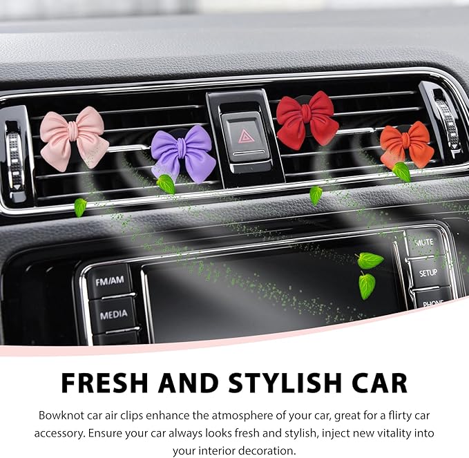 6 PCS Bow Car Air Freshener, Cute Bow Automotive Scent Air Fresheners Vent Clips, Coquette Vehicle Outlet Perfume Diffusers Interior Aesthetic Decorations for Women Girls (Multi-Color)