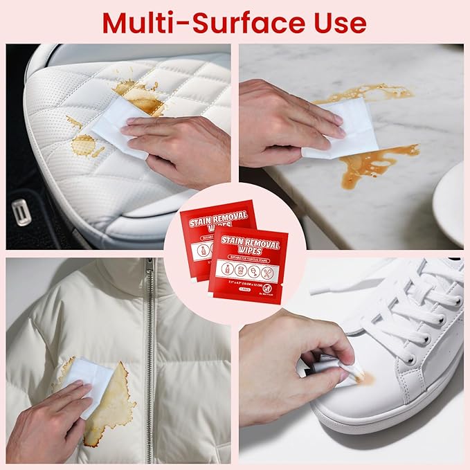 Stain Remover Wet Wipes Bulk, Individual Wrapped Clothes Portable Travel Messy Eater Cleaning Laundry Stain Removal Wipes Pocket Size for Clothing Fabric/Shoes/Wine/Fast Food 7.1 x 4.7 Inch (Red 200)