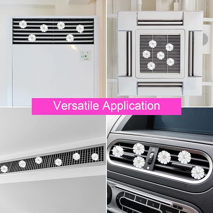 Daisy Air Vent Clips - 6 Pcs Cute Flower Car Air Fresheners Vents Clips Glam Car Interior Decor Charm Accessories for Women (White)+ Mask Hook