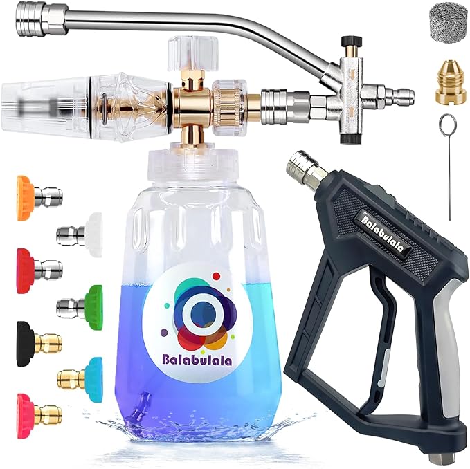 Foam Cannon with Dual Connector, Balabulala Dual Connector Foam Cannon with 5000PSI Pressure Washer Gun,7 Nozzles, 1/4" Quick Connect
