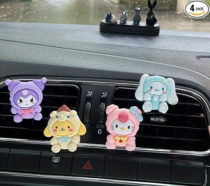 4 Pcs Cute Cartoon Car Air Vent Clip Decorations – Kawaii Car Air Fresheners, Interior Accessories for Women and Men – Cool Car Dashboard Decor, Personalized Gift
