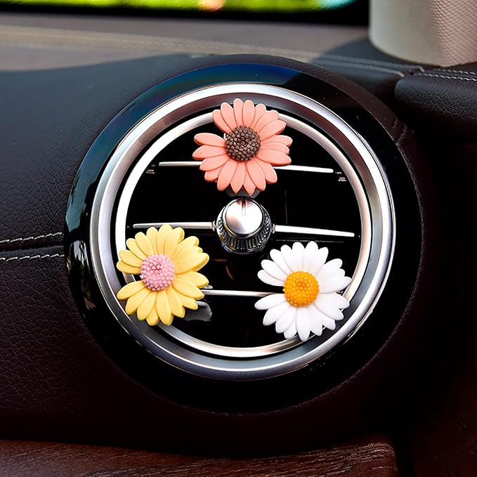 2 Pieces Daisy Flower Air Vent Clip Cute Car Air Freshener Clip Boho Car Air Outlet Decorations Charm Car Inter Decor Accessories for Girls Women