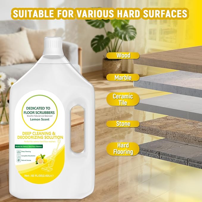82 FL OZ/2.42 L Lemon Scent Floor Cleaning Solution Compatible with Tineco iFLOOR 2/3/5 & FLOOR ONE S3/S5/S6/S7 PRO, Floor Cleaner for All Cordless Wet/Dry Vacuum & Robot Vacuums Mop