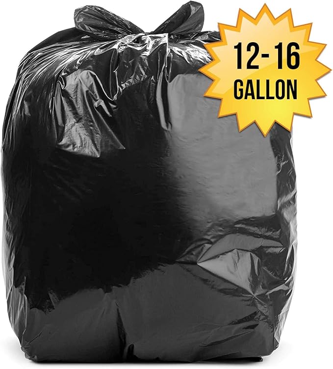 Aluf Plastics CXP Series 12-16 Gallon Trash Can Liners (1000 Count) - 24" x 33" - Thick 1.25 MIL (eq) Black Trash Bags for Contractors, Outdoor, Industrial, Commercial, Recycling and More