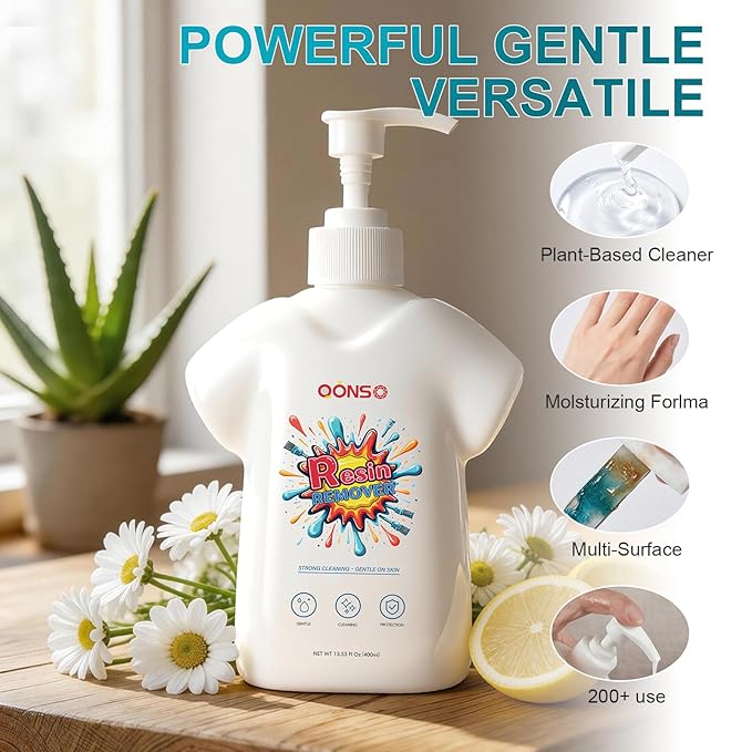 13.5 OZ Gentle & Moisturizing Epoxy Resin Cleaner Remover - A Natural, Comfortable Hand Cleaner for Removing Uncured Resin, Glue, and Paint from Skin, Tools and Molds, Ideal for Artists and Crafters.
