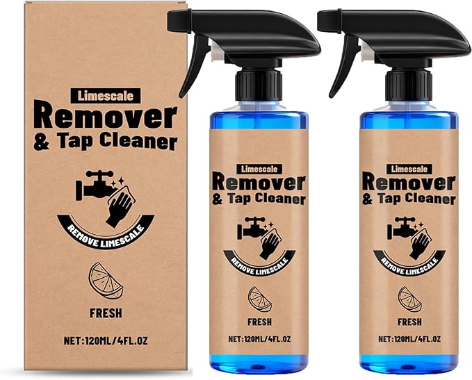 Limescale Remover & Tap Cleaner, Hard Water Stain Cleaner - Powerful Stain Remover for Faucets, Showerheads, Sinks, Stainless Steel Surfaces for Bathroom & Kitchen (2)