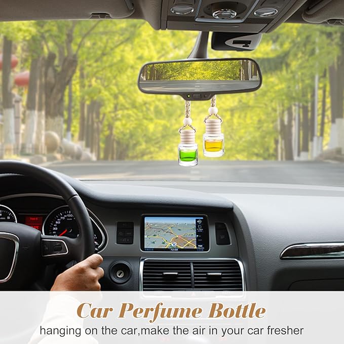 50 Pcs Car Hanging Air Freshener Empty Car Essential Oil Diffuser Bottles Pendant Glass Perfume Bottles Aromatherapy Fragrance Bottle Auto Ornaments Decor