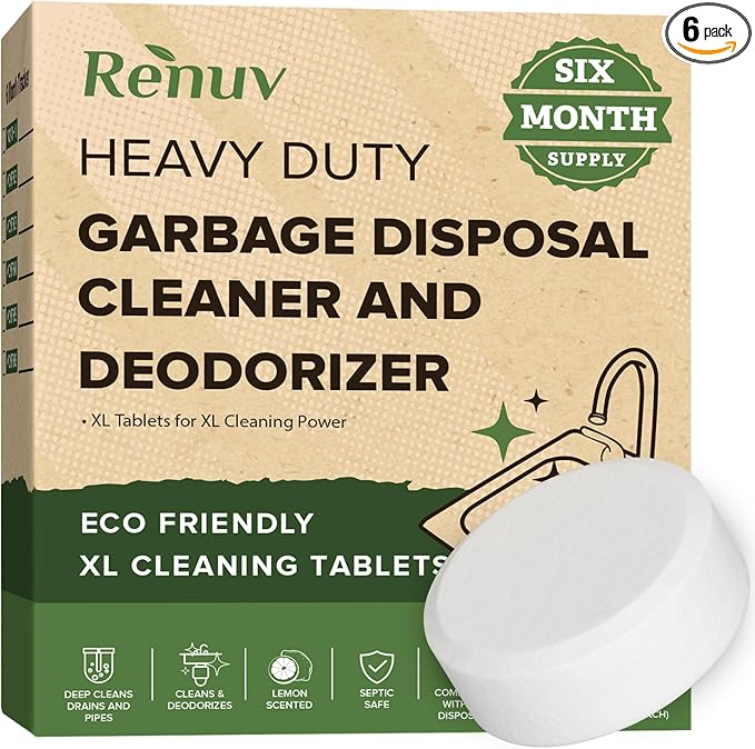 Renuv® Garbage Disposal Cleaner and Deodorizer Tablets Drain Freshener, Deodorizer, Cleaner for Garbage Disposer Cleaners (6 XL Tablets - 6 Months Supply)