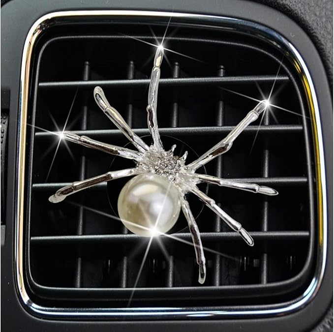 Silver Bling Spider Car Air Freshener Vent Clips, Cute Lovely Spider Car Decor