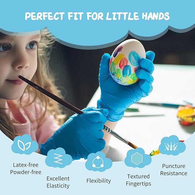 PROMEDIX P Kids Gloves Disposable for 6-10 Years,100PCS Nitrile Gloves for Crafting,Cooking,Latex-Free,Powder-Free