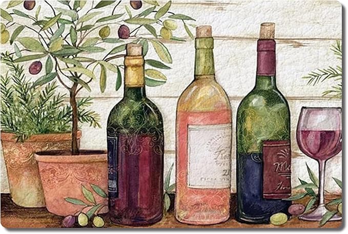 Waterproof Cushioned Kitchen Rugs PVC Leather, Non-Slip, Comfort Floor Mat for Kitchen Laundry Decor 3x5ft/36x60in (Wine Theme)