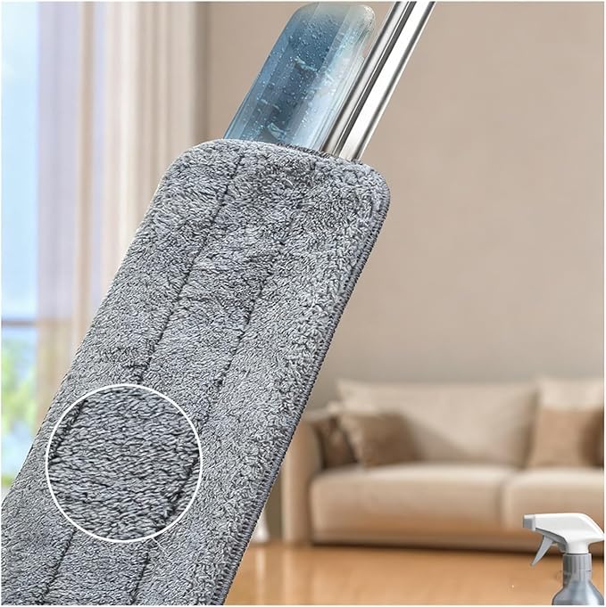 Large Household Spray Mop with Replaceable Microfiber Pad for Wet and Dry Cleaning Pads Rotating Broom(Mop with 2pc Cloth)
