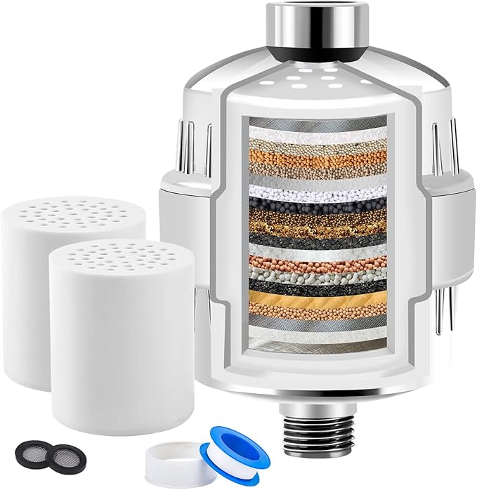 20 Stage High Output Shower HeadShower Filter, Used to Filter Hard Water, with 2 Replaceable Cartridges, Effectively Remove Chlorine and Fluoride, Protecting Your Skin and Hair
