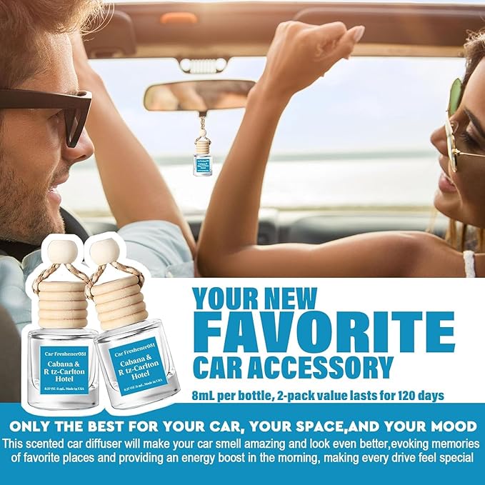 C Classy Car Air Freshener Hanging 2 Pack, Cabana Hotel Scent Essential Oil Diffuser for Cars, Long-Lasting Fragrance,Cute Car Accessories, C ar Air Fresheners for Women & Men Gift, Made in USA
