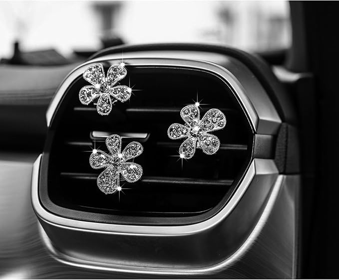 LARDROK 5 Pcs Car Vent Clip,Bling Flower Car Air Fresheners Vent Clips Cute Car Vent Decorations,Car Diffuser Rhinestone Car Interior Decoration Charm Car Vent Accessories