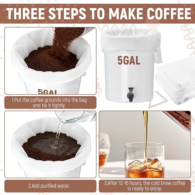 50Pcs 20" x 20" Commercial Cold Brew Coffee Filters for 5 Gallon Buckets, Cold Brew Bags Disposable for Commercial Model Cold Brew Coffee Makers