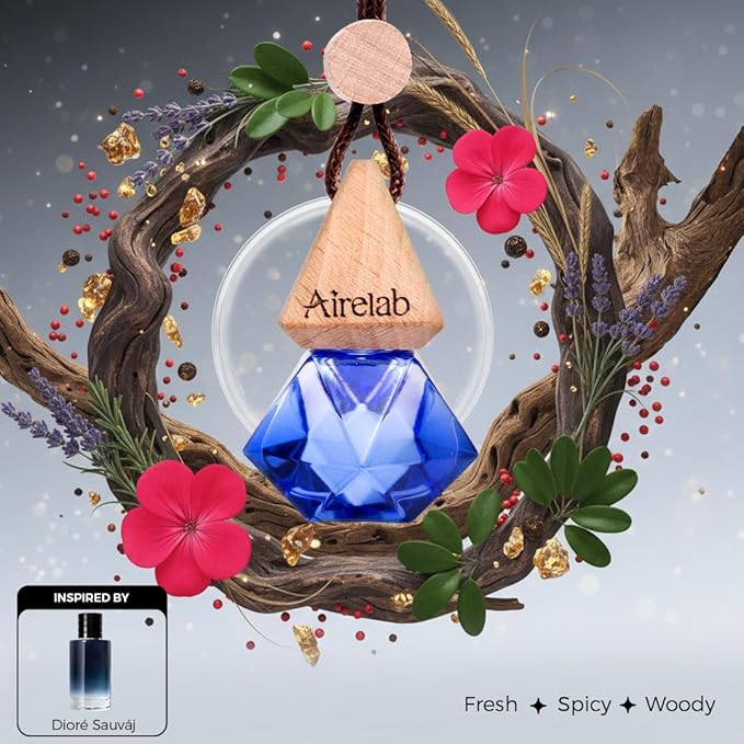 Car Air Freshener 8ml | Perfume Style Freshener Inspired by Dioré Sauváj Fragrance | Natural Essential Oil Glass Bottle with Wooden Diffuser | Lasts Up to 60 Days