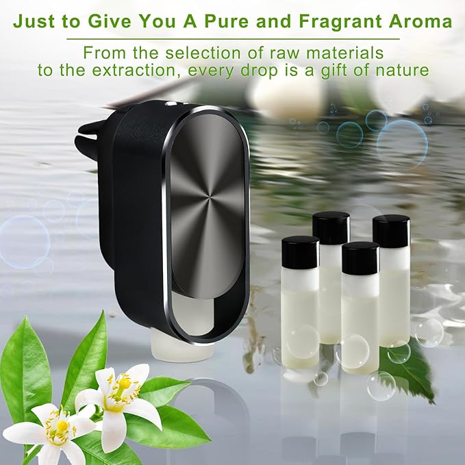 Smart Car Air Freshener Diffuser - 3 Adjustable Modes Automatic Car Diffuser for Essential Oils with 4PCS Essential Oil Refills Long-Lasting Scent