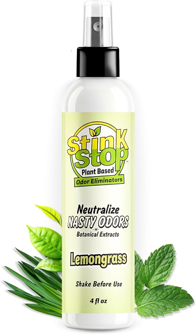 Plant Based Odor Eliminator: Neutralizing Spray - Refresh Stubborn Stinky Odors w/Botanical Extracts Area Deodorizer, Post Poop Spray & Car Interior Funk Freshener (4 fl oz, Lemongrass)