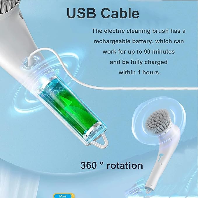 Electric Spin Scrubber, Cordless Cleaning Brush with 9 Replaceable Brush Heads, Tub and Floor Tile 360 Power Scrubber Dual Speed with Adjustable Detachable Handle for Bathroom Kitchen Car (6)