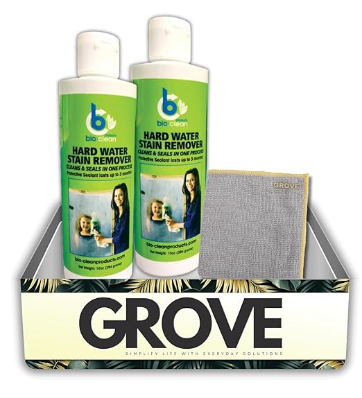 2x Bio-Clean 10 oz Hard Water Stain Remover Bundle with Microfiber Cloth – Removes Mineral Deposits and Spots from Glass, Tile, and Chrome Surfaces – Gift Set (3 Items)