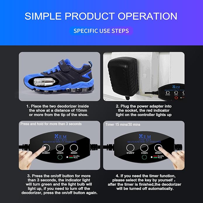 Ultraviolet Shoe Deodorizer,UV Light Sneaker Cleaner,Smart Timing UV Footwear Odor Elimination,360°Ultraviolet Bulb Design, Applicable to All Shoes and Boots 6W （Black）