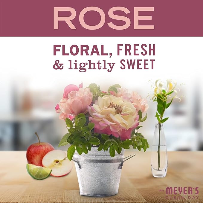 Mrs. MEYER'S Variety, 1 Room Freshener, 8 OZ, 1 Liquid Dish Soap, 16 OZ, 1 Liquid Hand Soap,12.5 OZ, 1 Multi-Surface Cleaner 16 OZ, 1 CT (Rose)