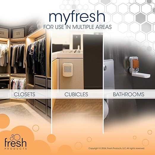 Fresh Products myfresh 2.0 Personal Air Freshener with Dry Fragrance Technology for Small Spaces Compact Design Motion Sensor Battery Included Coconut Vanilla 6 pk