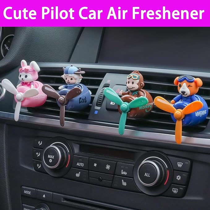 Pilot Car Air Freshener, Cute Sheep Car Vent Clip Air Freshener with 4 Fragrant Tablets Automotive Air Outlet Fan Diffuser, Automotive Interiors Vent Decoration (Pilot Sheep)