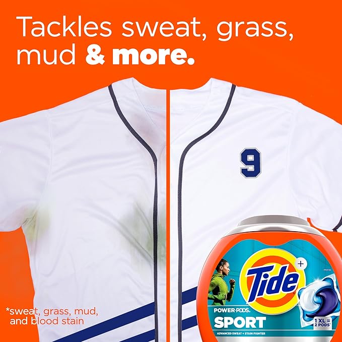 Tide Power Pods Sport Laundry Detergent Pacs, 45 Count, Advanced Sweat + Stain Fighter