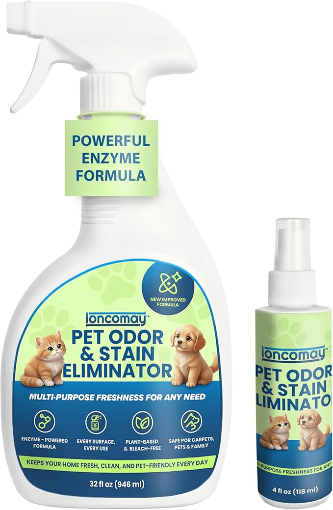 Enzyme Cleaner for Dog & Cat Urine, Pet Urine Odor Eliminator, Enzymatic Carpet Stain Remover for Home, Pet Odor Eliminator Cleaning Spray Kit, 32 Fl Oz + 4 Fl Oz