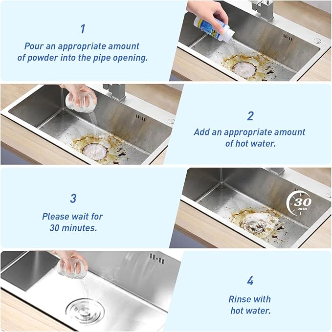 Powerful Sink Drain Cleaner - Fast Foaming Pipeline Dredging Agent for Kitchen Sink,Bathroom & Shower,Toilet Pipes (3pcs, sky blue)